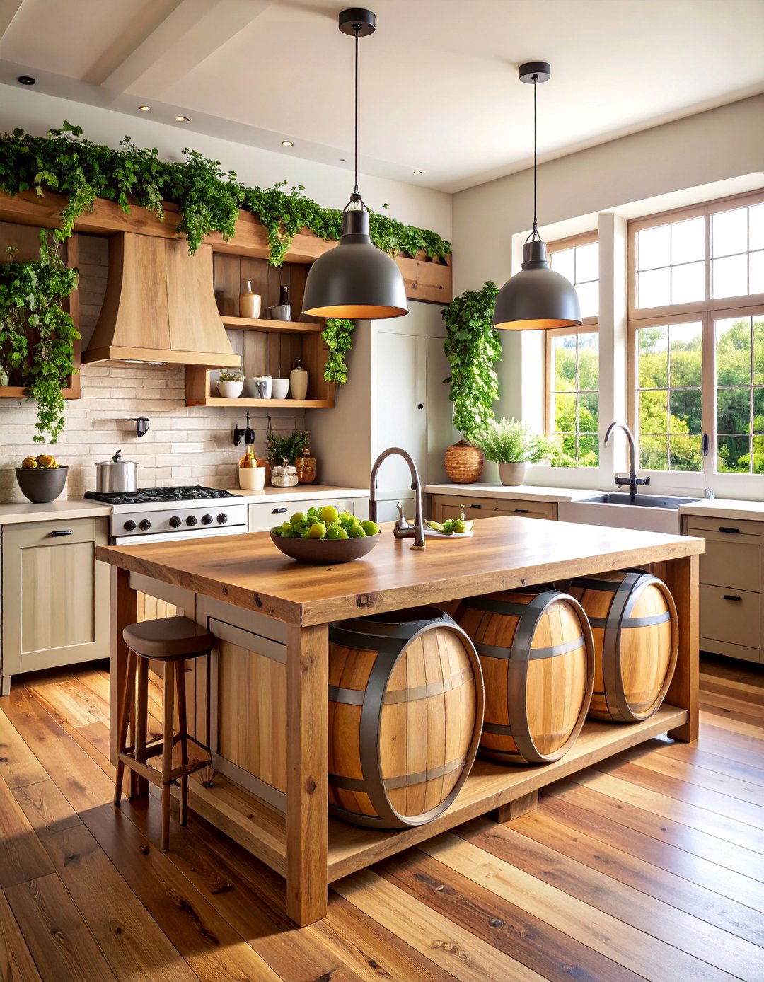 Rustic Island with Built In Wine Barrel Storage - 25 Rustic Kitchen Island Ideas