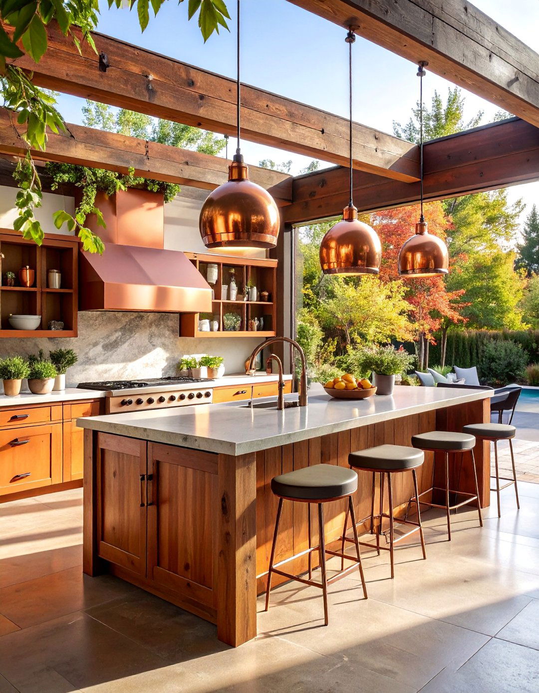 Rustic Island with Copper Accents - 25 Rustic Outdoor Kitchen Ideas