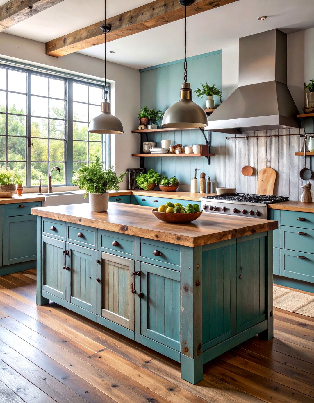 Rustic Island with Corrugated Metal Backing - 25 Rustic Kitchen Island Ideas