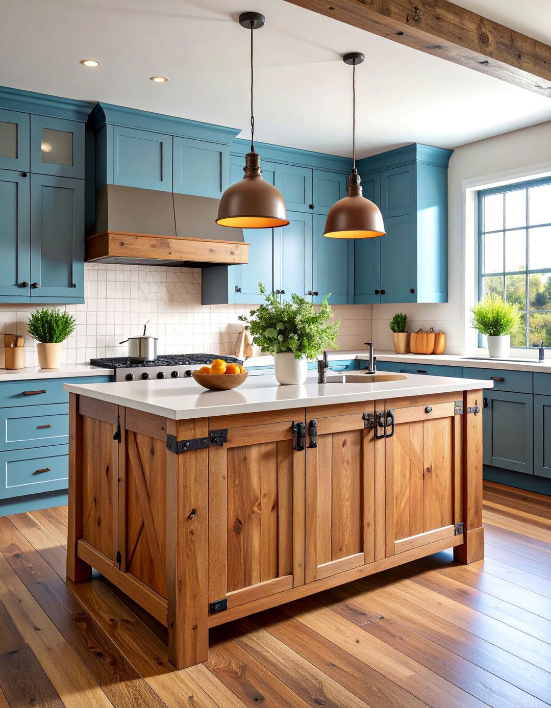 Rustic Island with Sliding Barn Door Storage - 25 Rustic Kitchen Island Ideas