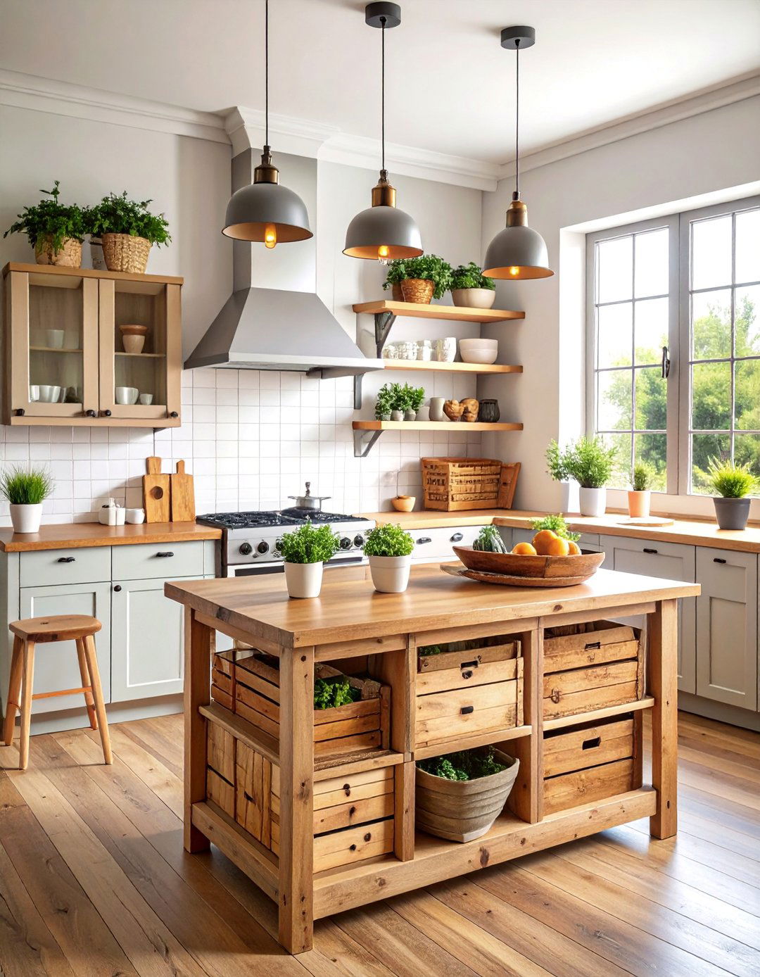 Rustic Island with Vintage Crate Storage - 25 Rustic Kitchen Island Ideas