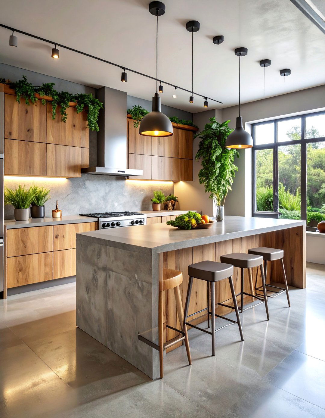 Rustic Kitchen with Concrete Countertops and Metal Accents - 25 Rustic Kitchen Ideas