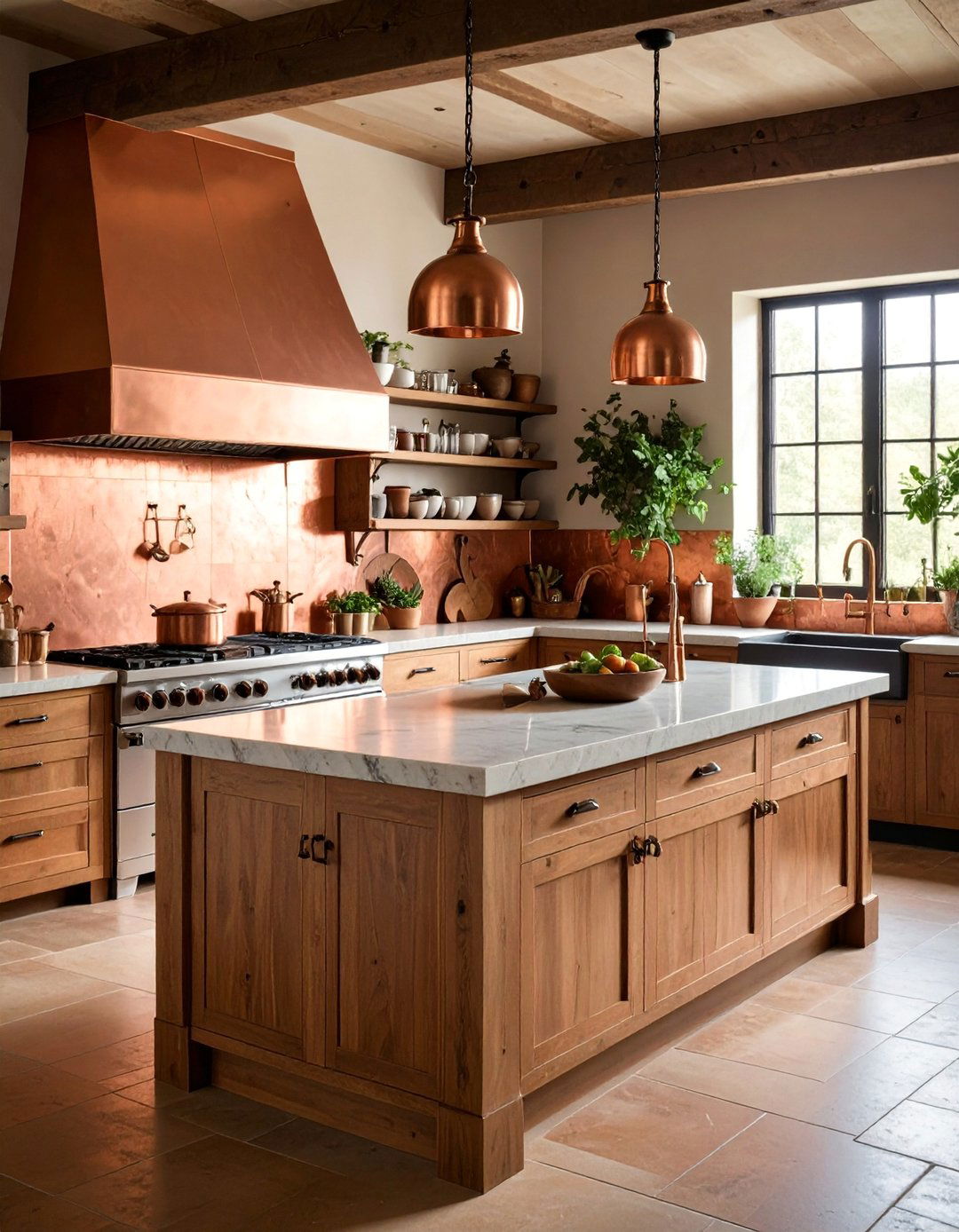 Rustic Kitchen with Copper Backsplash and Wrought Iron Details - 25 Rustic Kitchen Ideas
