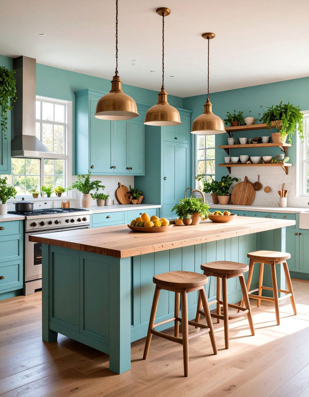 Rustic Kitchen with Farmhouse Table Island and Vintage Stools - 25 Rustic Kitchen Ideas