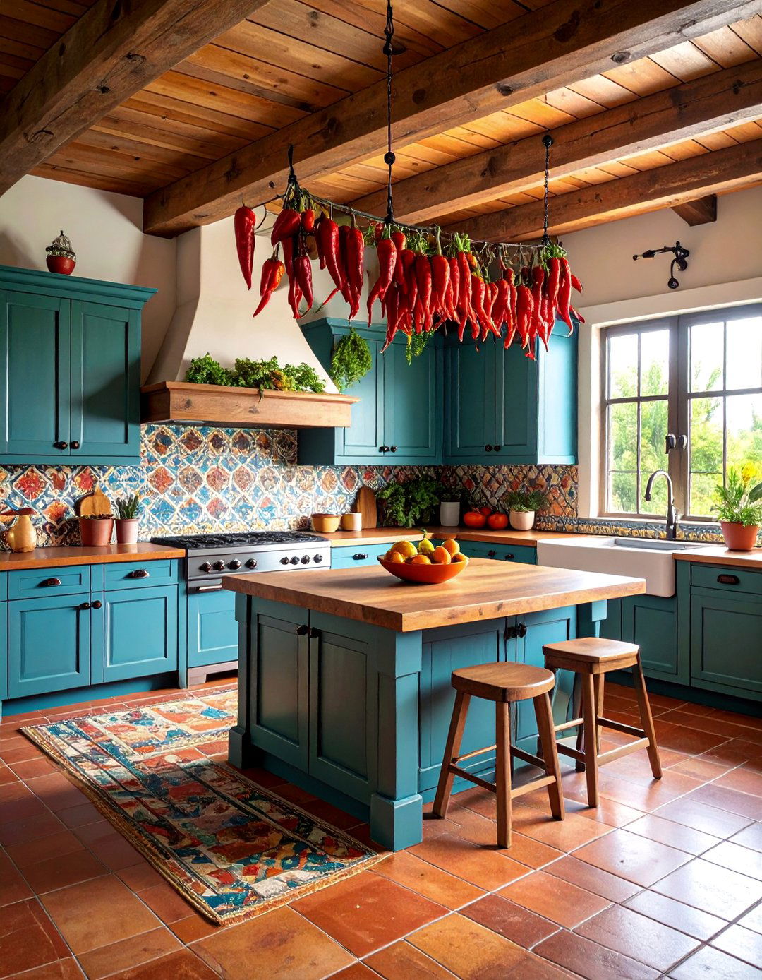 Rustic Kitchen with Saltillo Tile Flooring - 25 Southwestern Decor Ideas