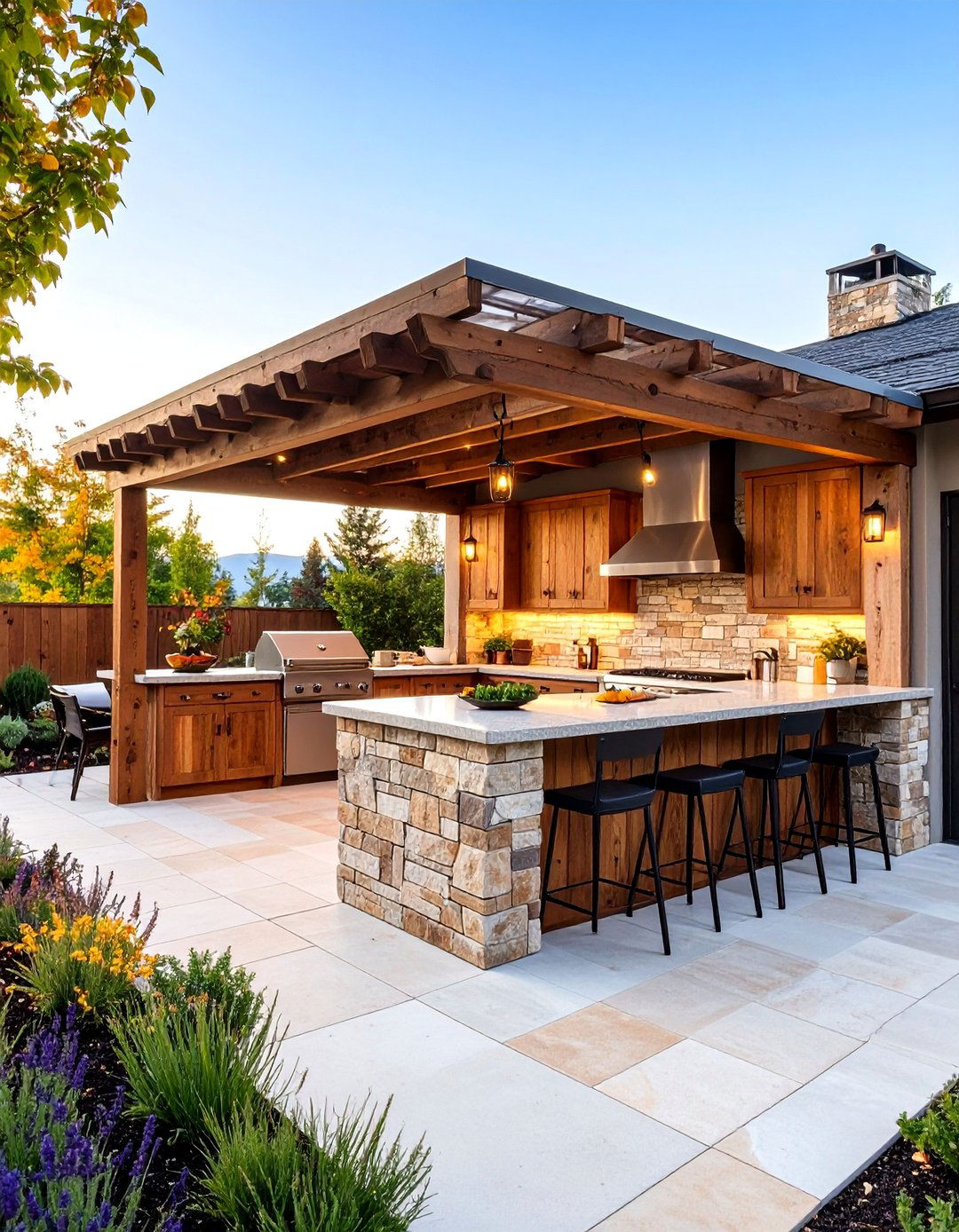 Rustic L Shaped Corner Design - 25 Rustic Outdoor Kitchen Ideas