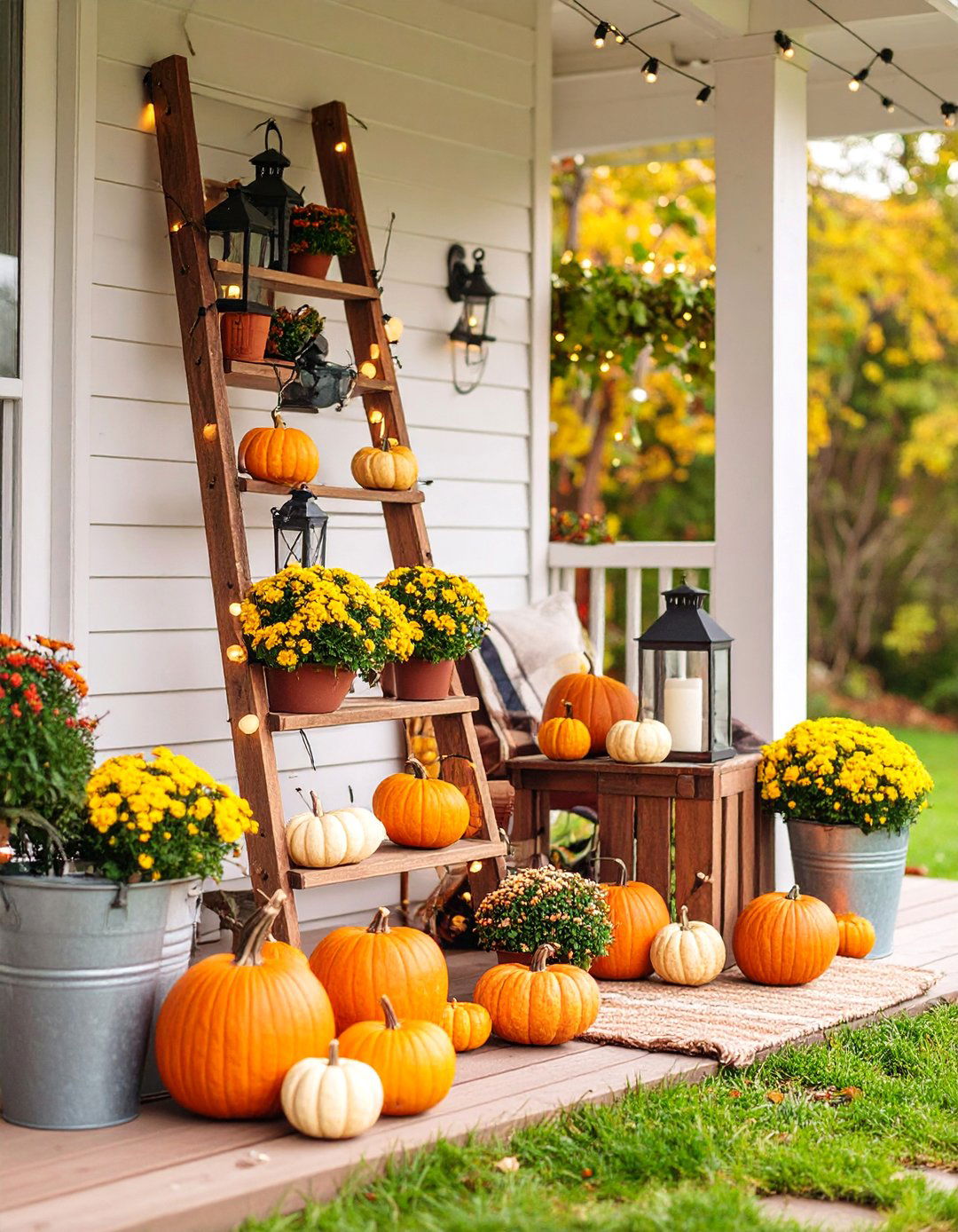 Rustic Ladder Display System - 25 Fall Porch Decor Ideas