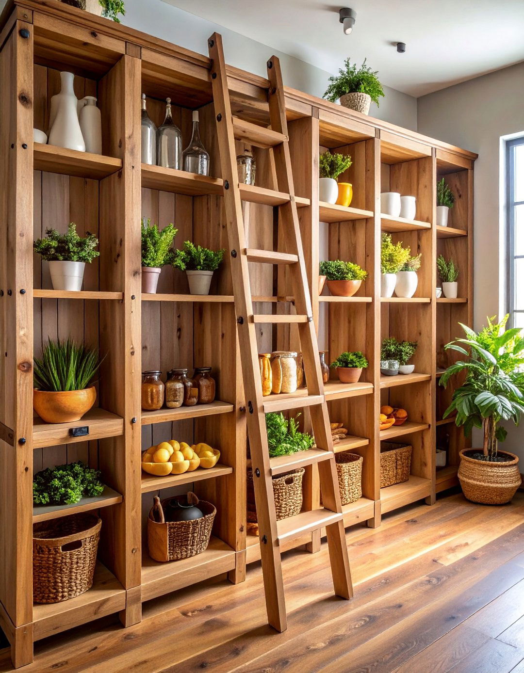 Rustic Ladder Pantry with Floor to Ceiling Storage - 25 Walk in Pantry Ideas