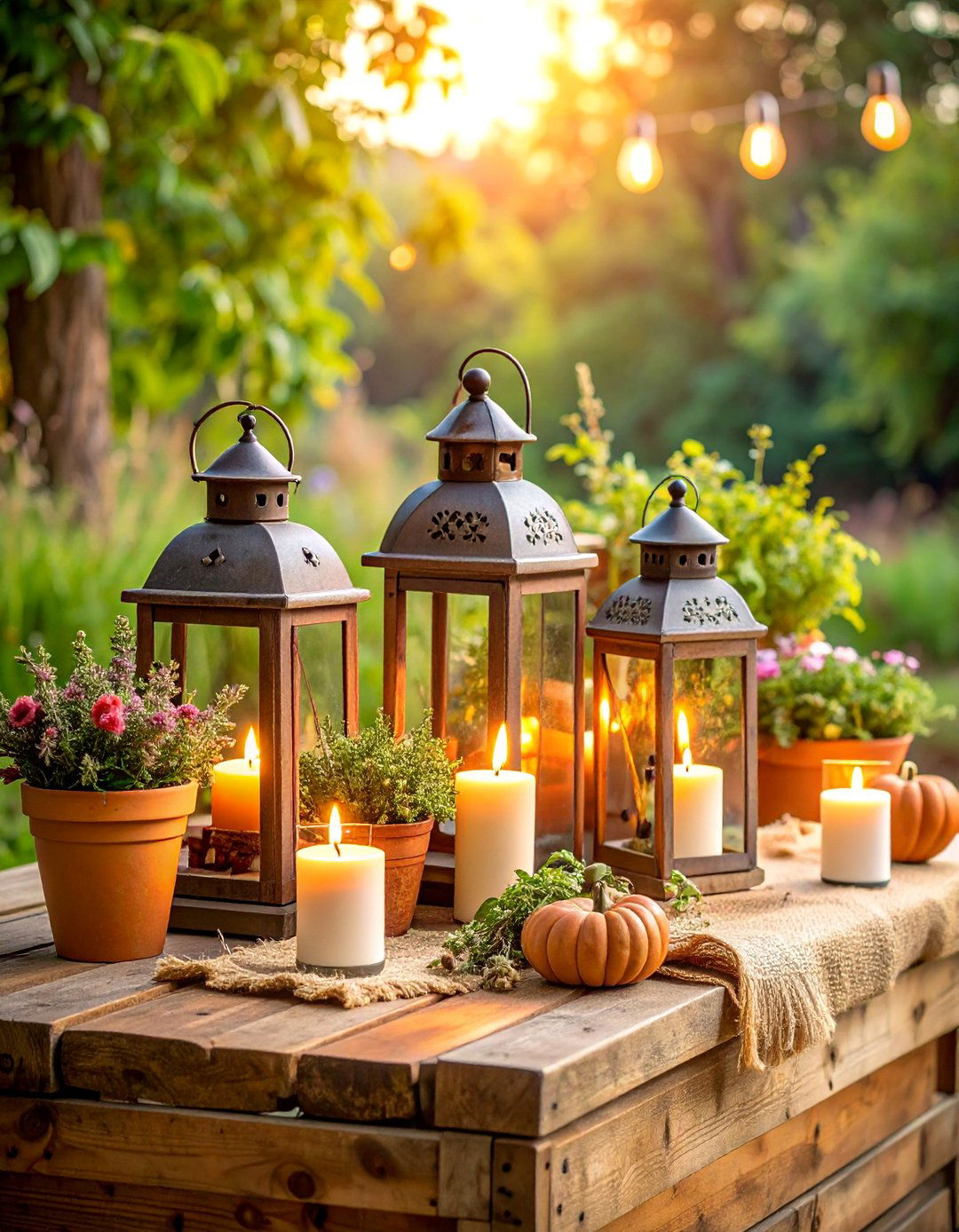 Rustic Lantern Garden Centerpiece - 25 Wedding Centerpiece Ideas