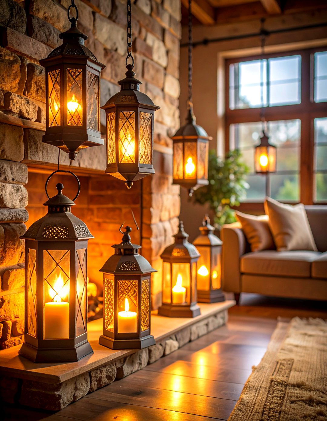 Rustic Lantern Style Ambiance - 25 Fireplace Lighting Ideas