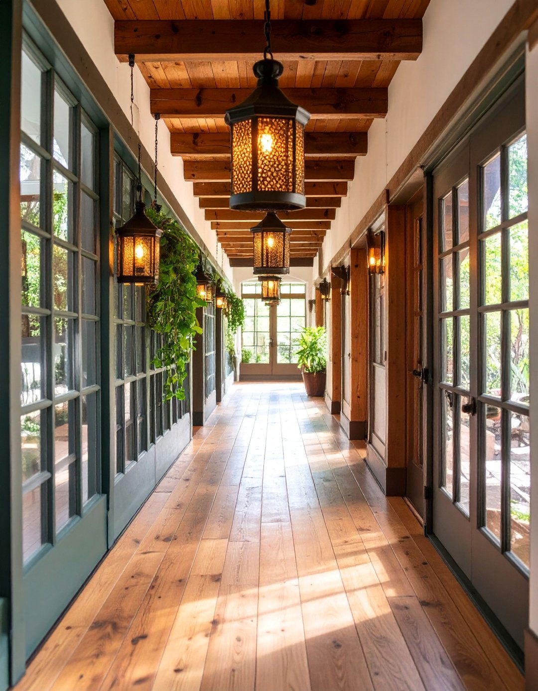 Rustic Lantern Style Pendant Lighting with Dark Bronze Finish - 25 Narrow Hallway Lighting Ideas