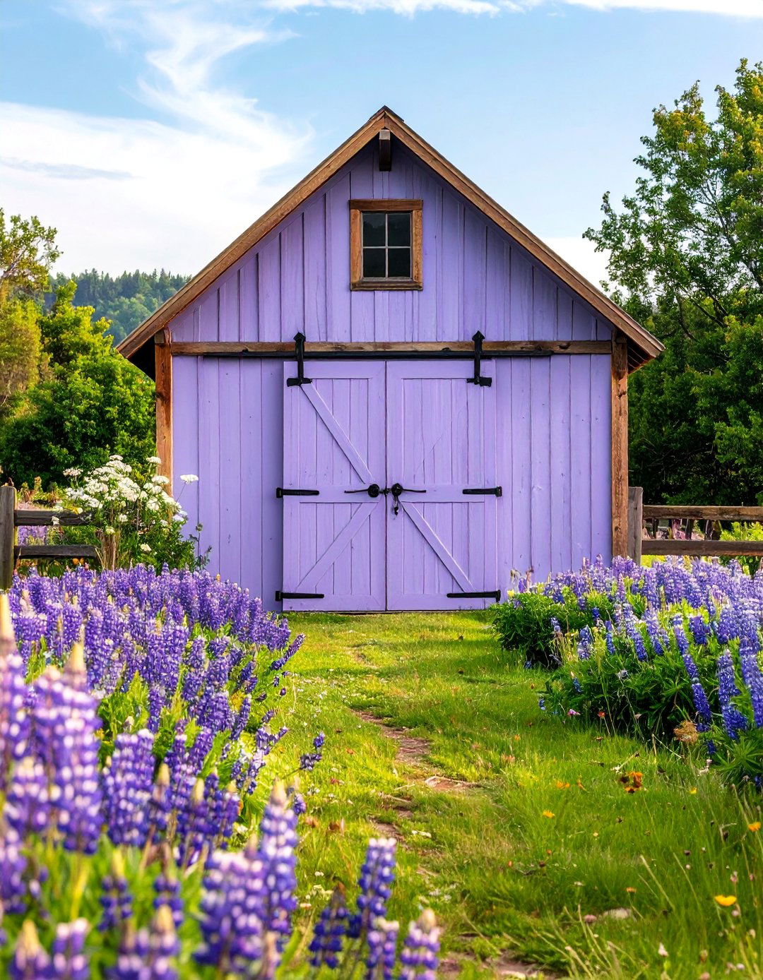 Rustic Lavender Barn Door with Natural Wood Accents - 25 Lavender Front Door Ideas