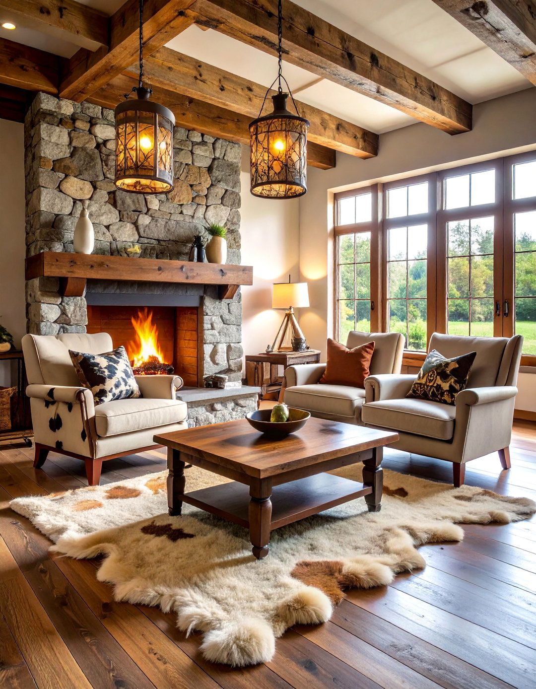 Rustic Living Room with Cow Print Upholstered Chairs - 25 Cow Print Room Decor Ideas