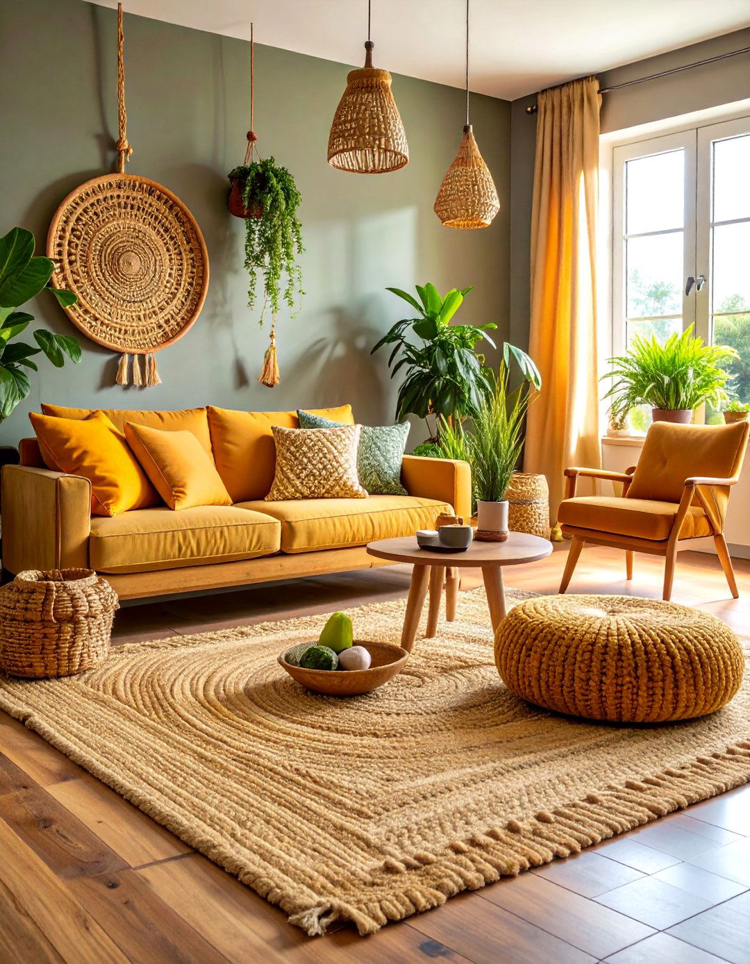 Rustic Living Room with Natural Fiber Area Rugs - 25 Rustic Living Room Ideas