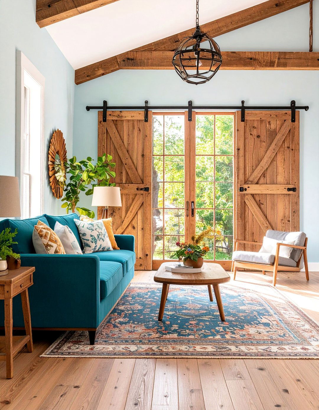 Rustic Living Room with Sliding Barn Door Features - 25 Rustic Living Room Ideas