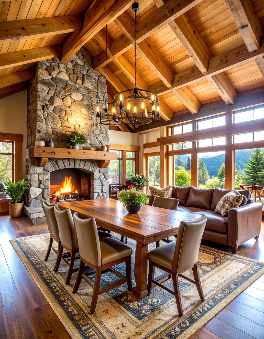 Rustic Lodge Great Room with Stone Fireplace - 25 Great Room Ideas