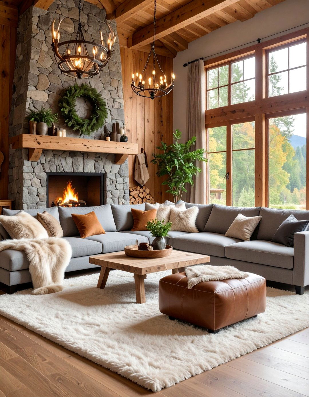 Rustic Lodge Grey and Beige Living Room - 25 Grey and Beige Living Room Ideas