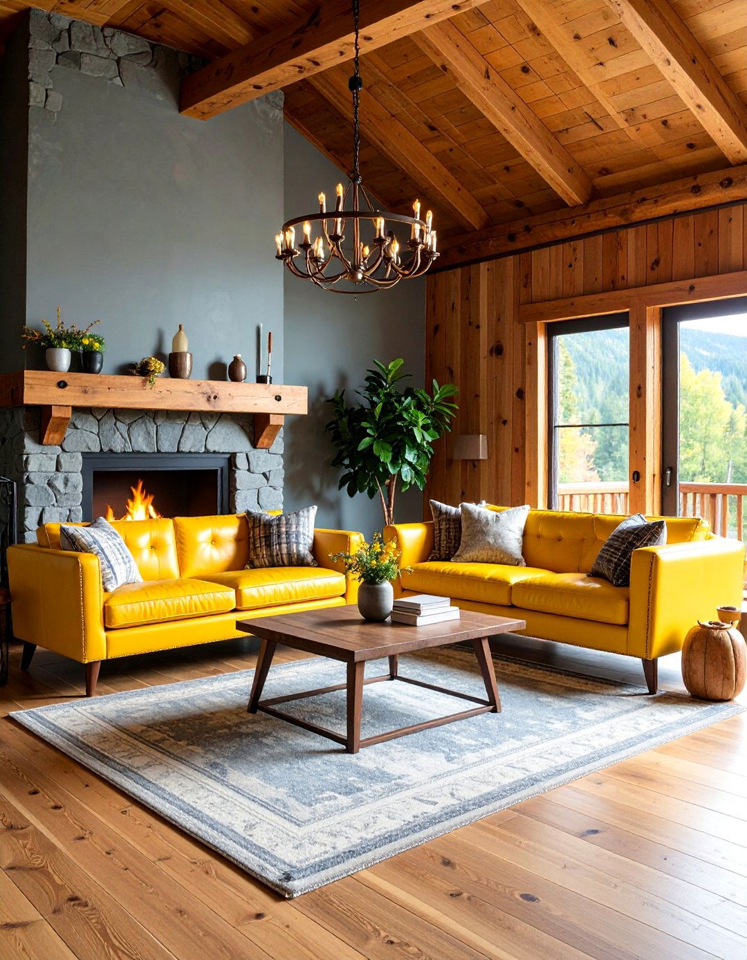 Rustic Lodge Grey and Yellow Living Room - 25 Grey and Yellow Living Room Ideas