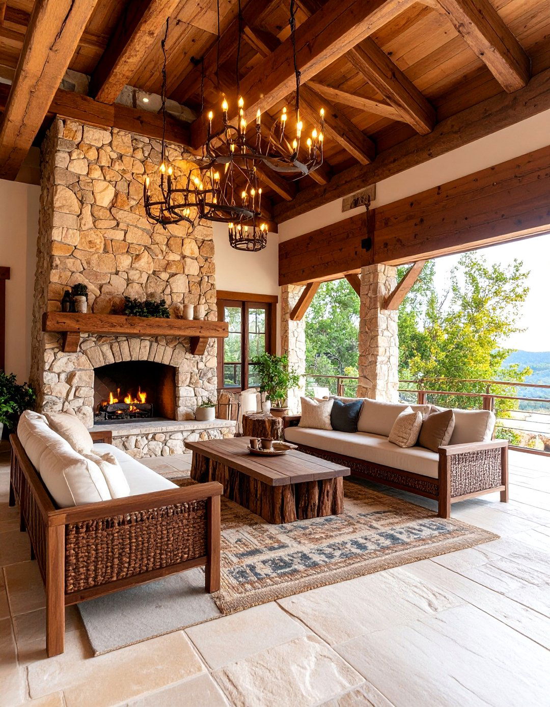 Rustic Lodge Lanai with Natural Wood - 25 Lanai Porch Ideas