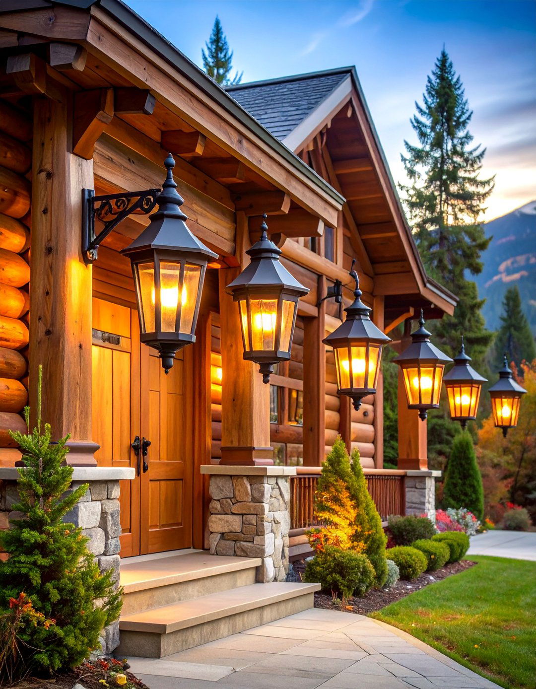 Rustic Lodge Lantern Lights - 25 Front Porch Lighting Ideas