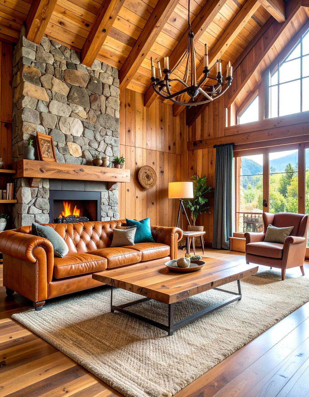 Rustic Lodge Living Room with Natural Wood Elements - 25 Mens Living Room Ideas