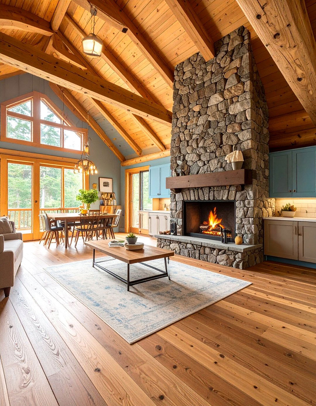 Rustic Lodge Open Floor Plan with Natural Stone - 25 Open Floor Plan Ideas