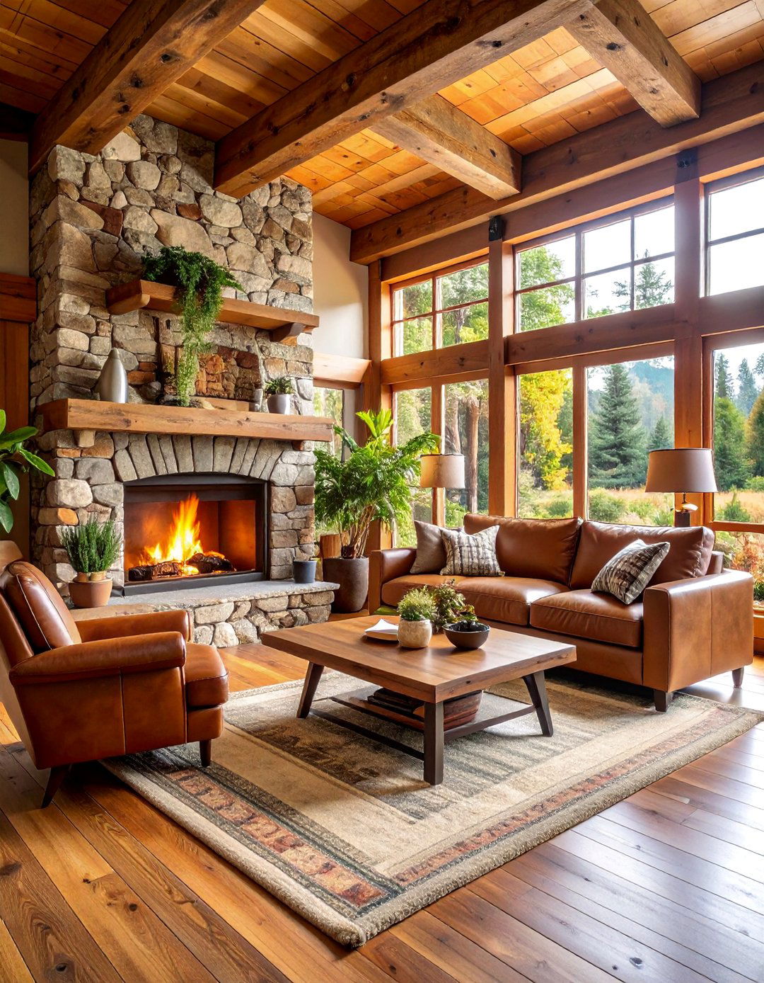 Rustic Lodge with Stone Fireplace - 25 Men's Living Room Ideas