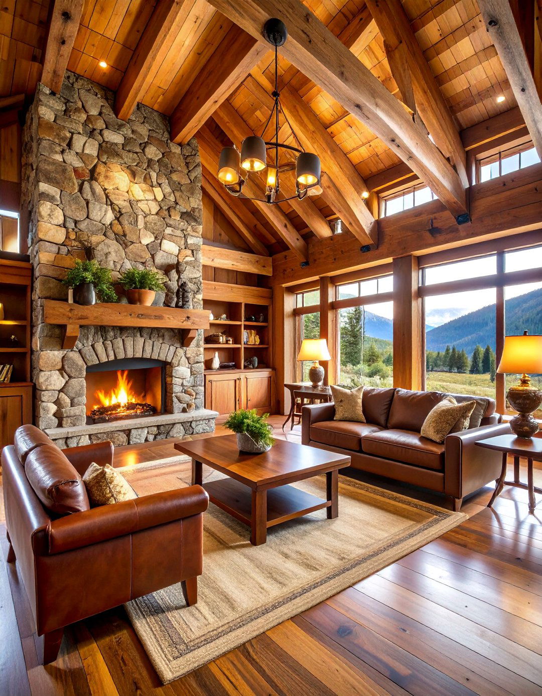 Rustic Lodge with Stone Fireplace - 25 Luxury Man Cave Ideas