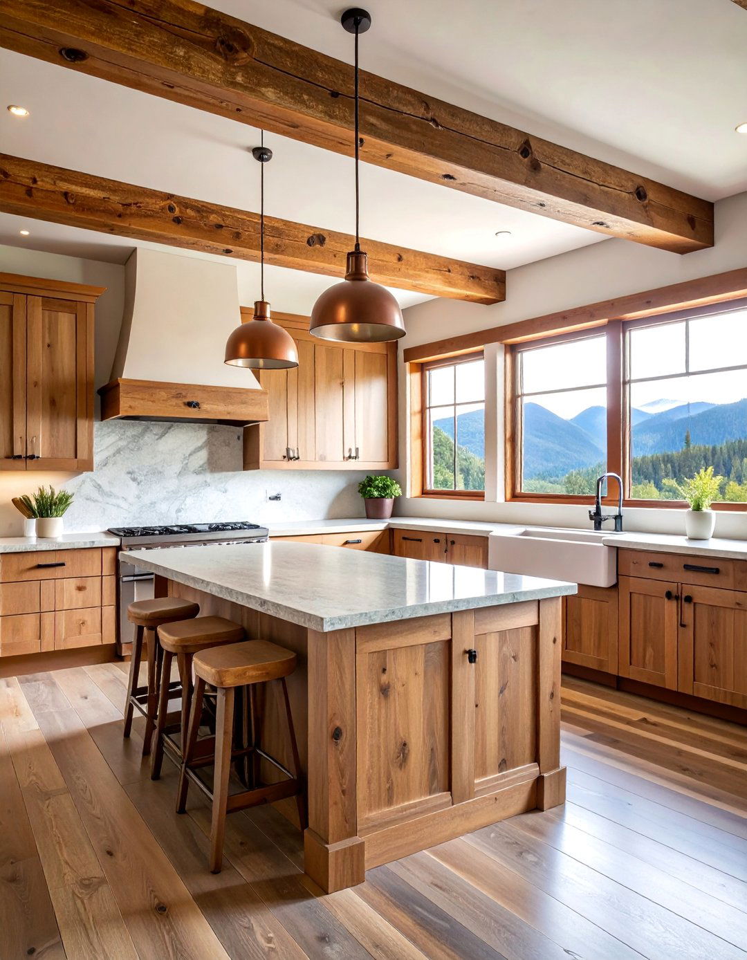 Rustic Log Cabin Kitchen with Exposed Cedar Beams - 25 Mountain House Kitchen Ideas