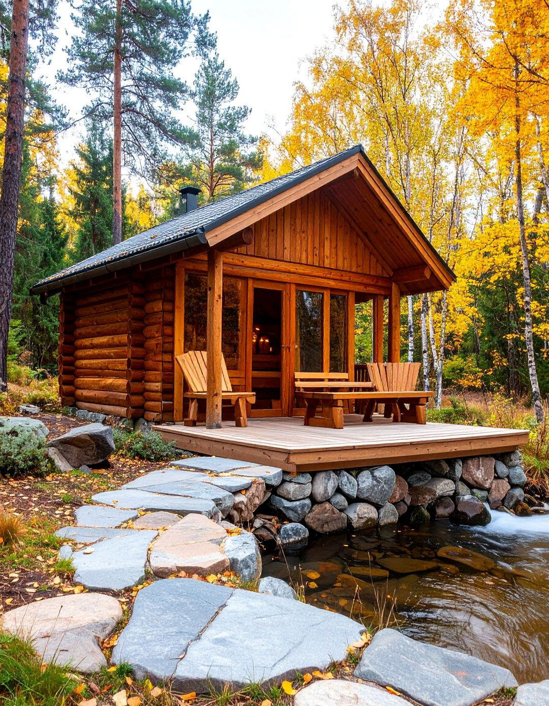 Rustic Log Cabin Sauna with Stone Foundation - 25 Outdoor Sauna Ideas