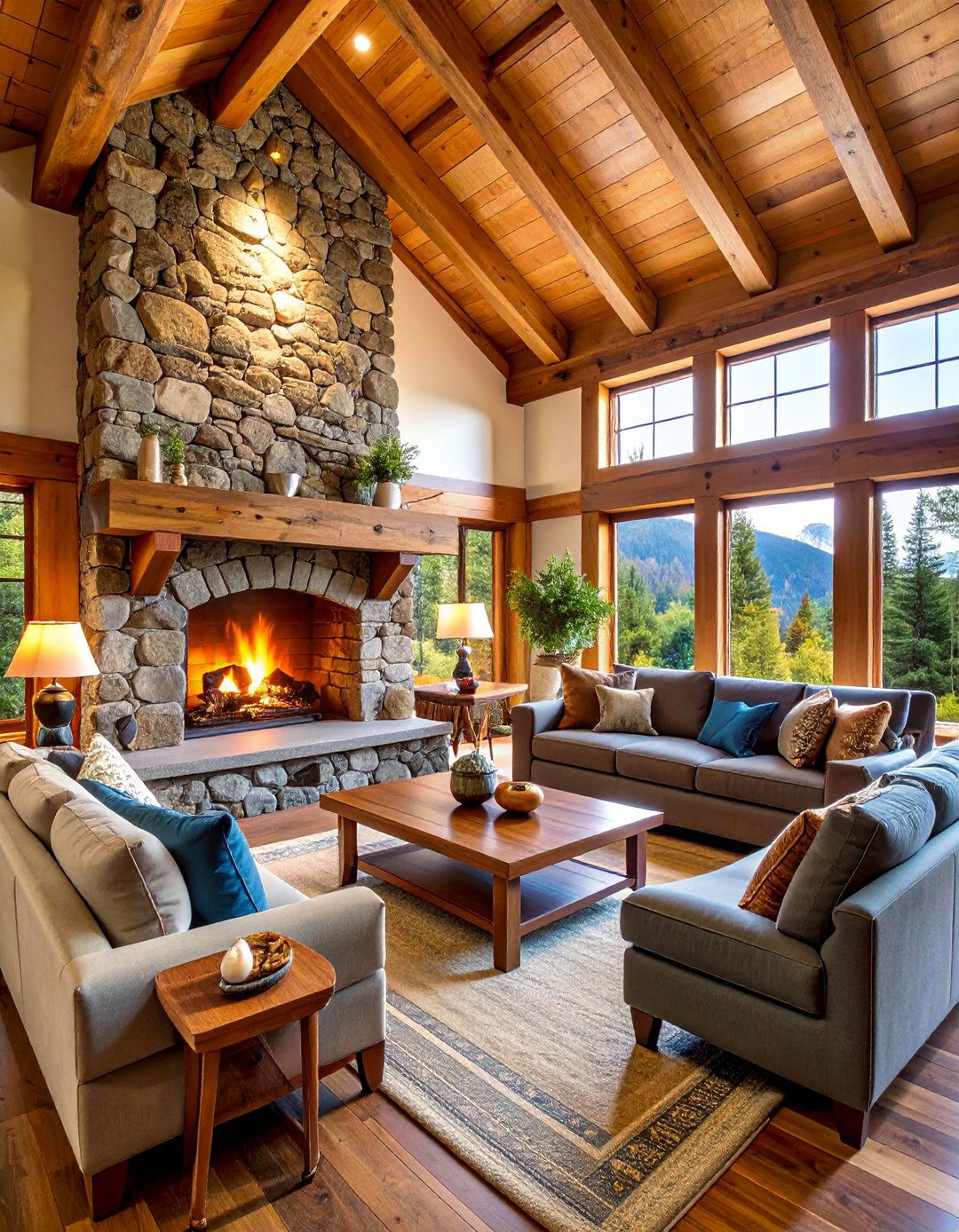 Rustic Log Cabin Style Farmhouse Fireplace - 25 Farmhouse Fireplace Ideas