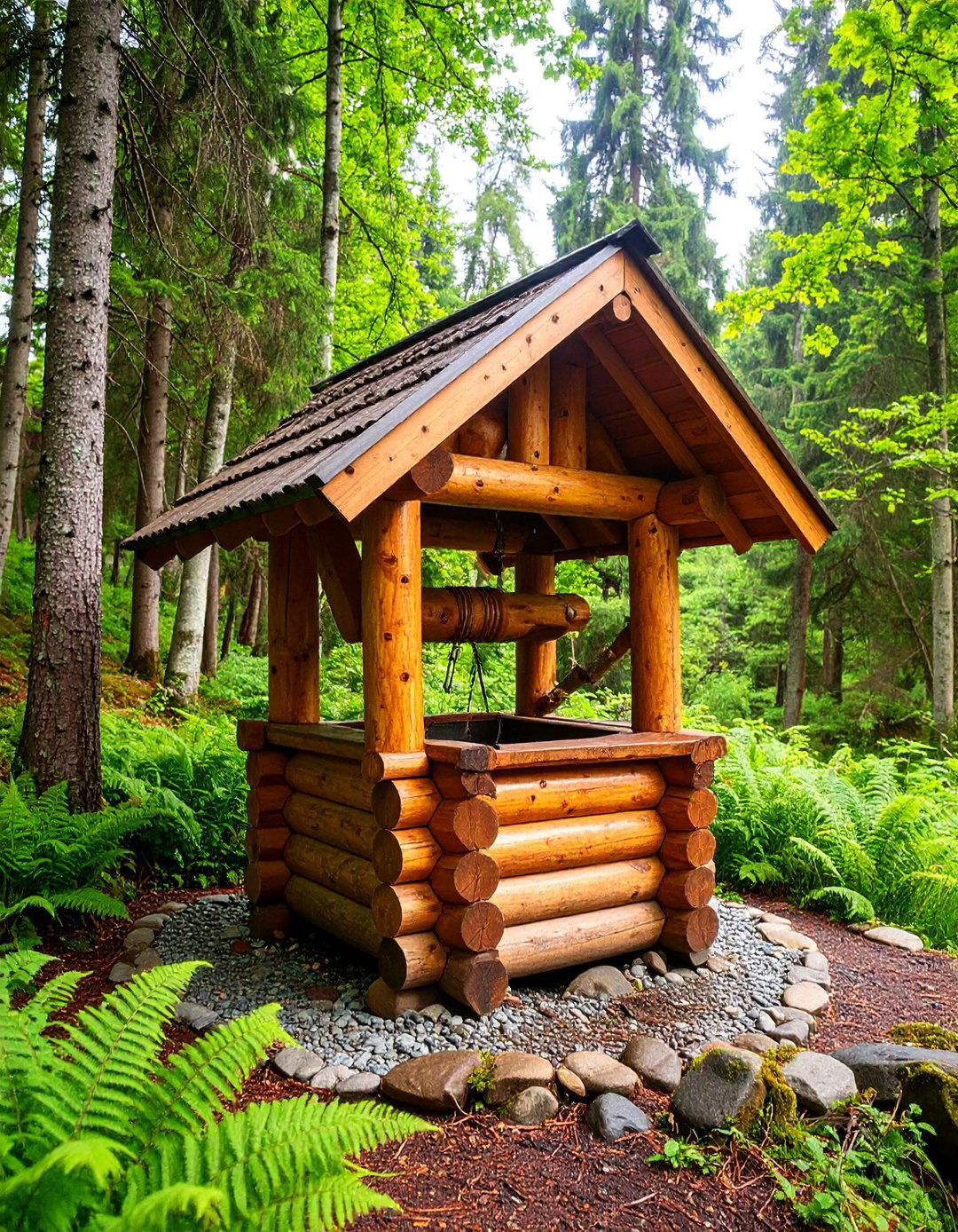 Rustic Log Cabin Wishing Well - 25 Outdoor Wishing Well Garden Ideas