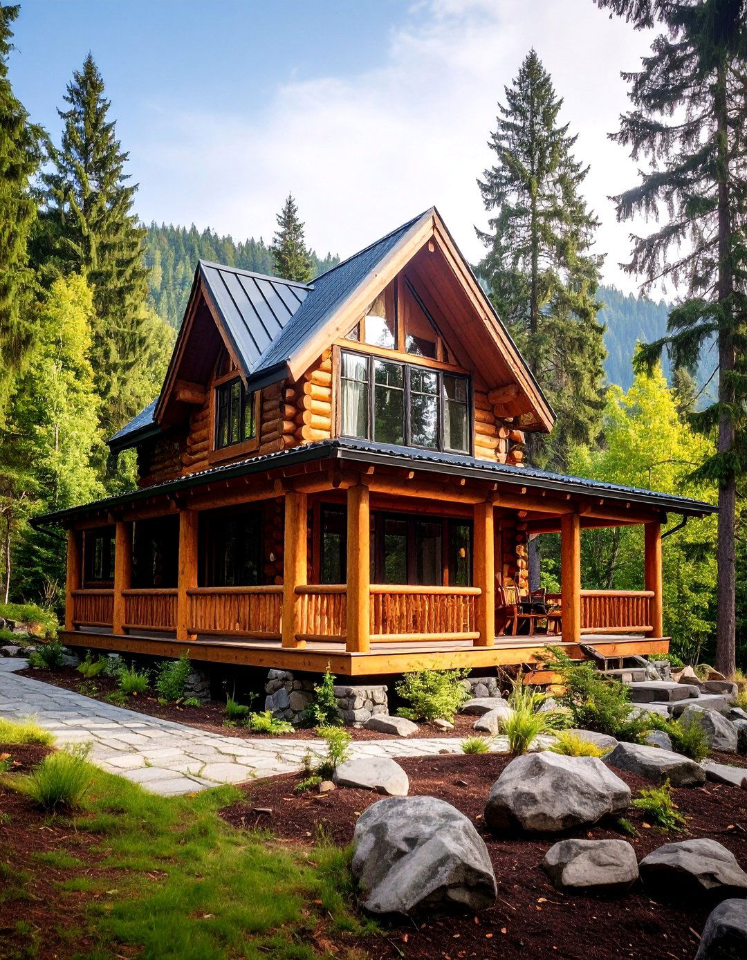 Rustic Log Cabin with Metal Roofing - 25 Exterior Home with a Black Roof Ideas