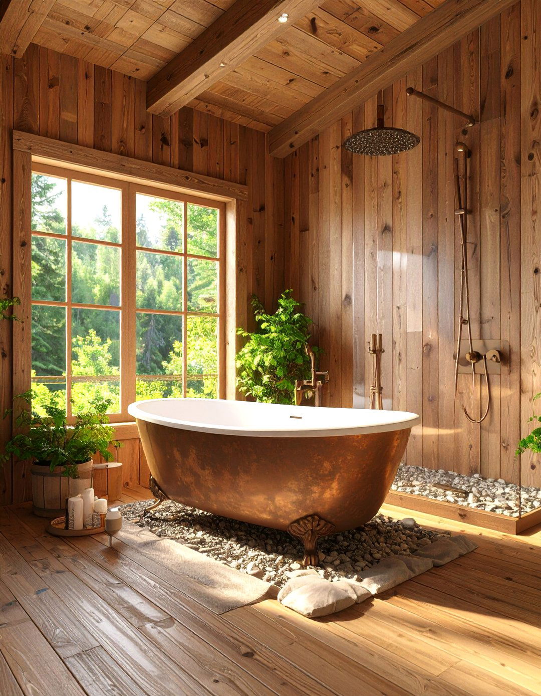 Rustic Log Cabin with Stone Accents - 25 Tub-shower Combo Ideas