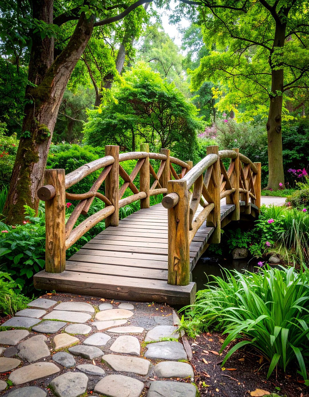 Rustic Log Garden Bridge with Natural Railings - 25 Garden Bridge Ideas