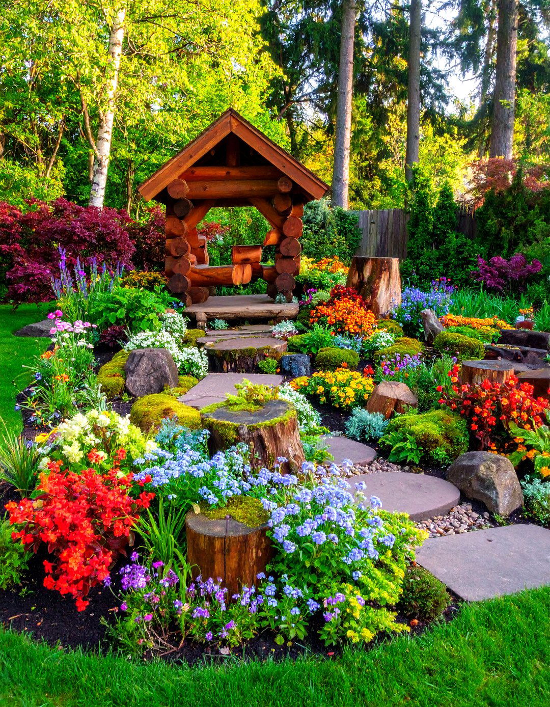 Rustic Log Garden Sculpture - 25 Garden Art Ideas