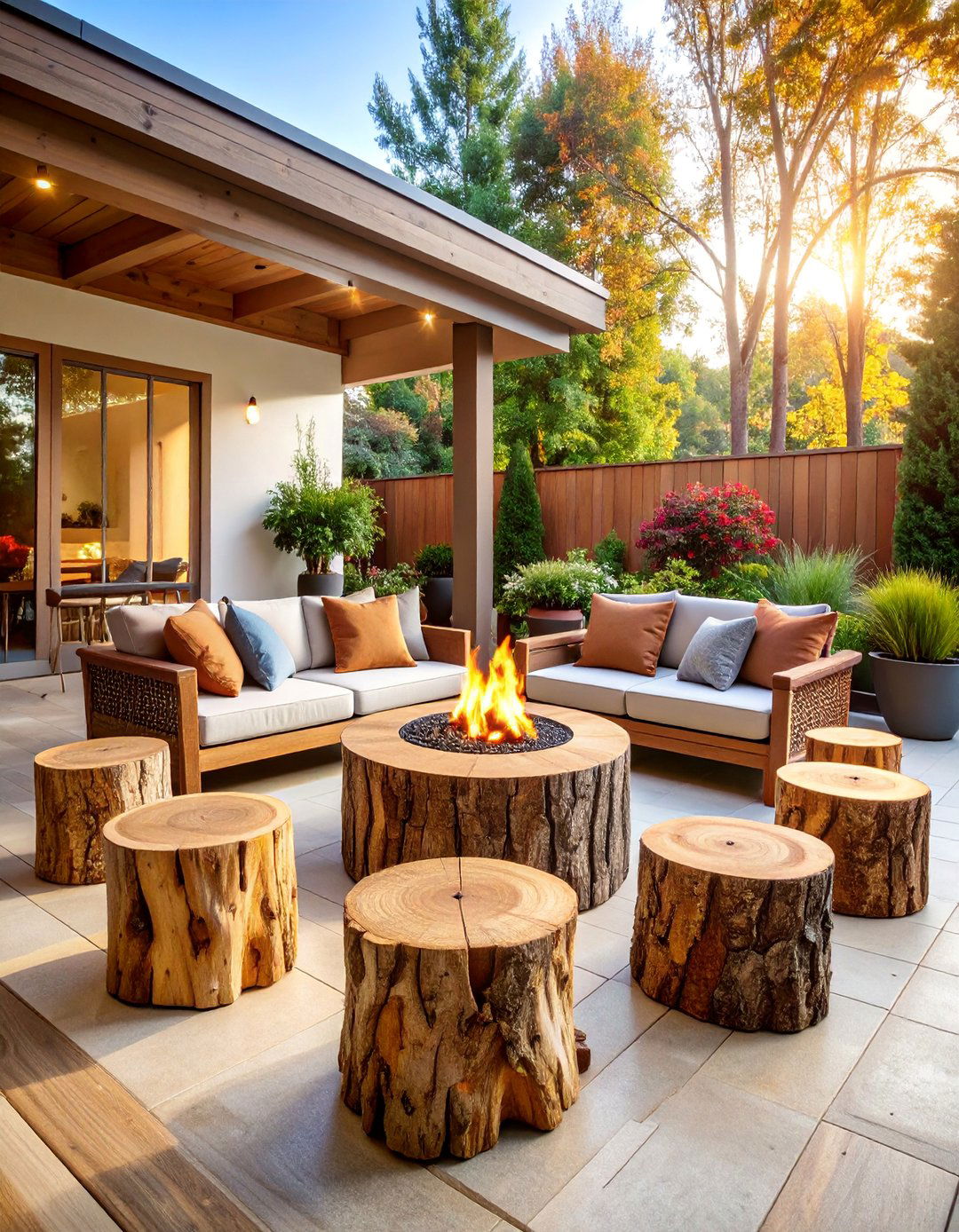 Rustic Log Stump Seating with Natural Bark Finishes - 25 Fire Pit Chair Ideas