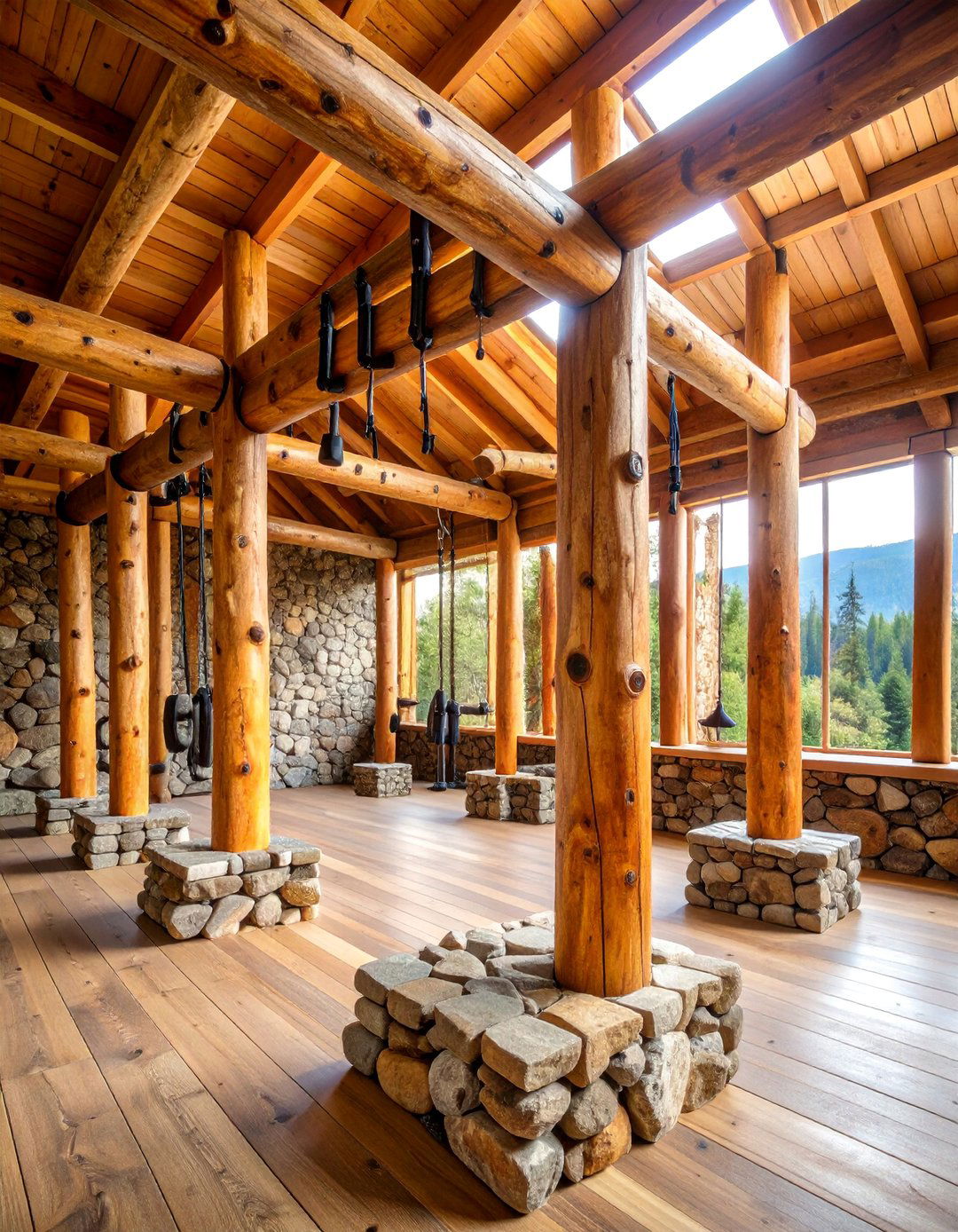 Rustic Log and Stone Gym Structure - 25 Outdoor Gym Ideas