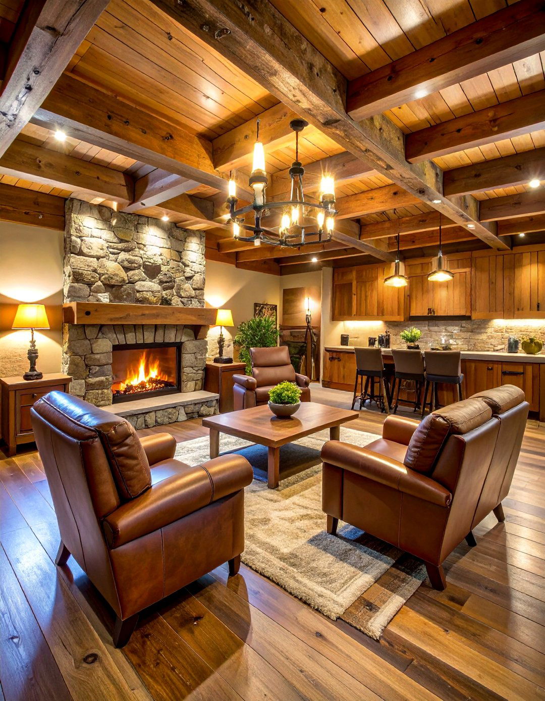 Rustic Man Cave with Stone Fireplace - 25 basement decorating ideas
