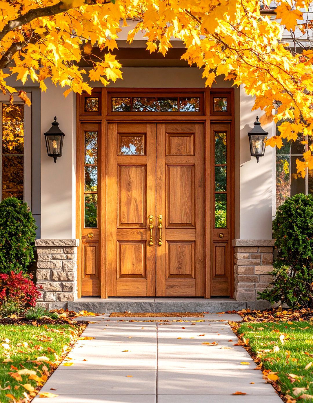 Rustic Maple Door with Brass Hardware - 25 Rustic Front Door Ideas