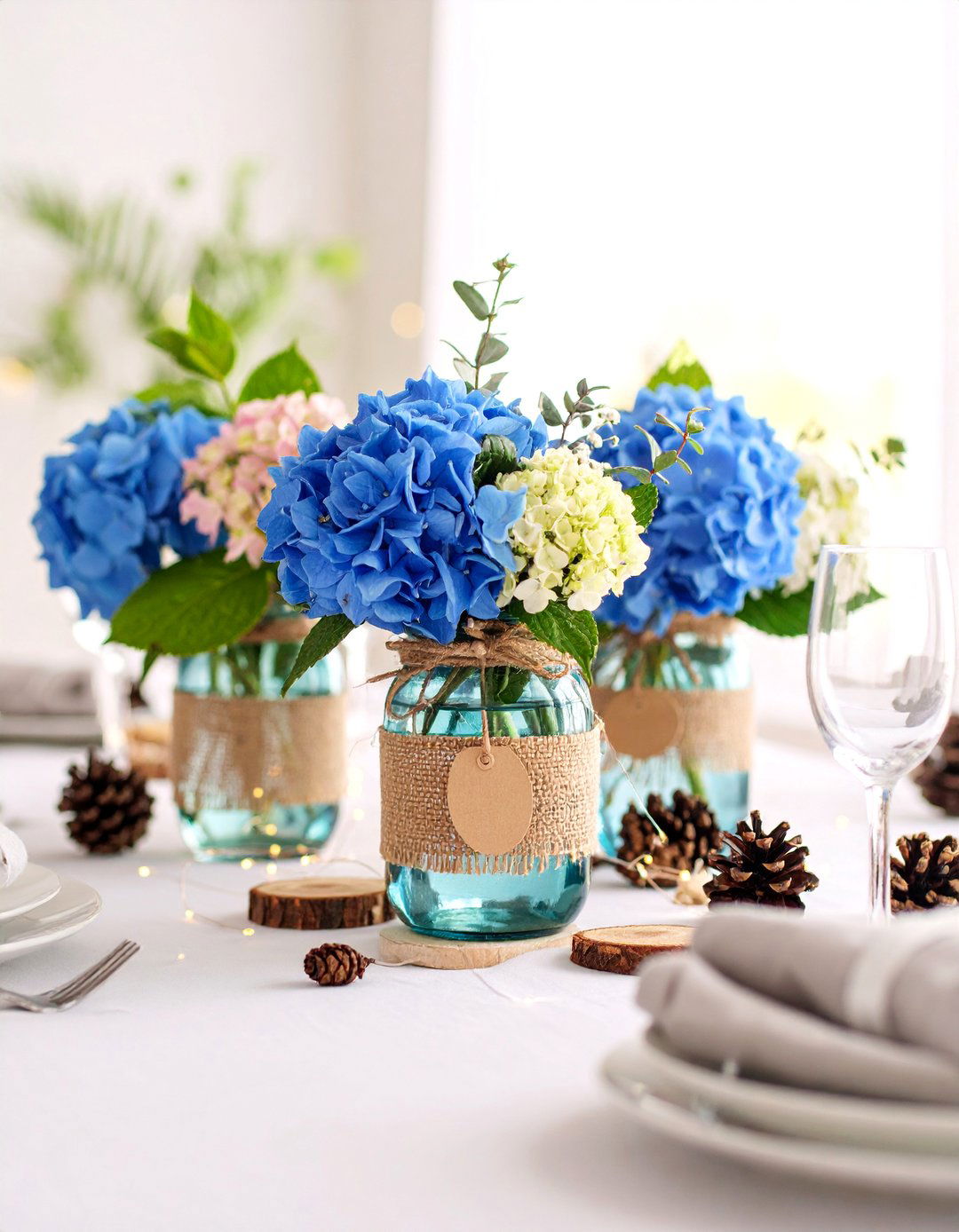 Rustic Mason Jar Hydrangea Centerpiece - 25 Hydrangea Centerpiece Ideas