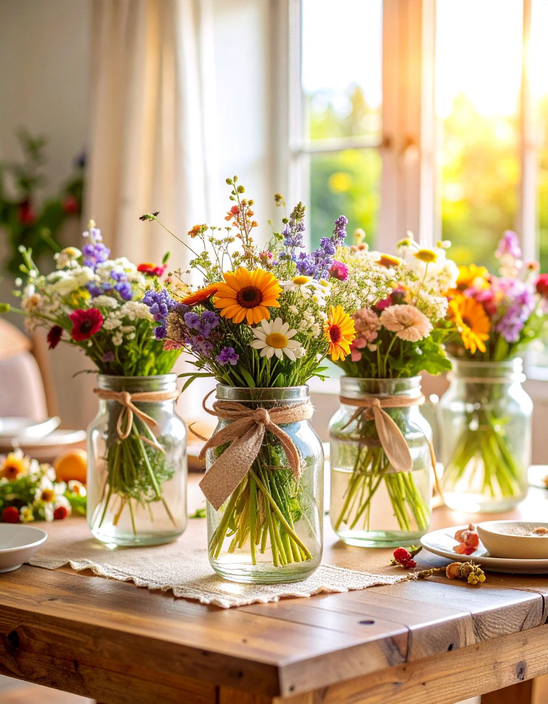 Rustic Mason Jar Wildflower Centerpiece - 25 Flower Centerpiece Ideas