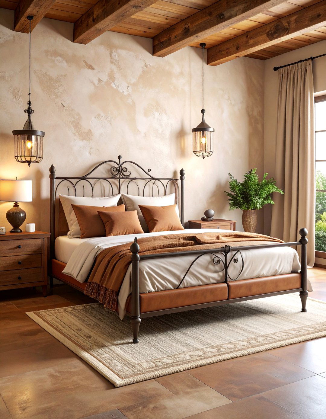 Rustic Mediterranean Bedroom with Wrought Iron and Leather Details - 25 Mediterranean Bedroom Ideas