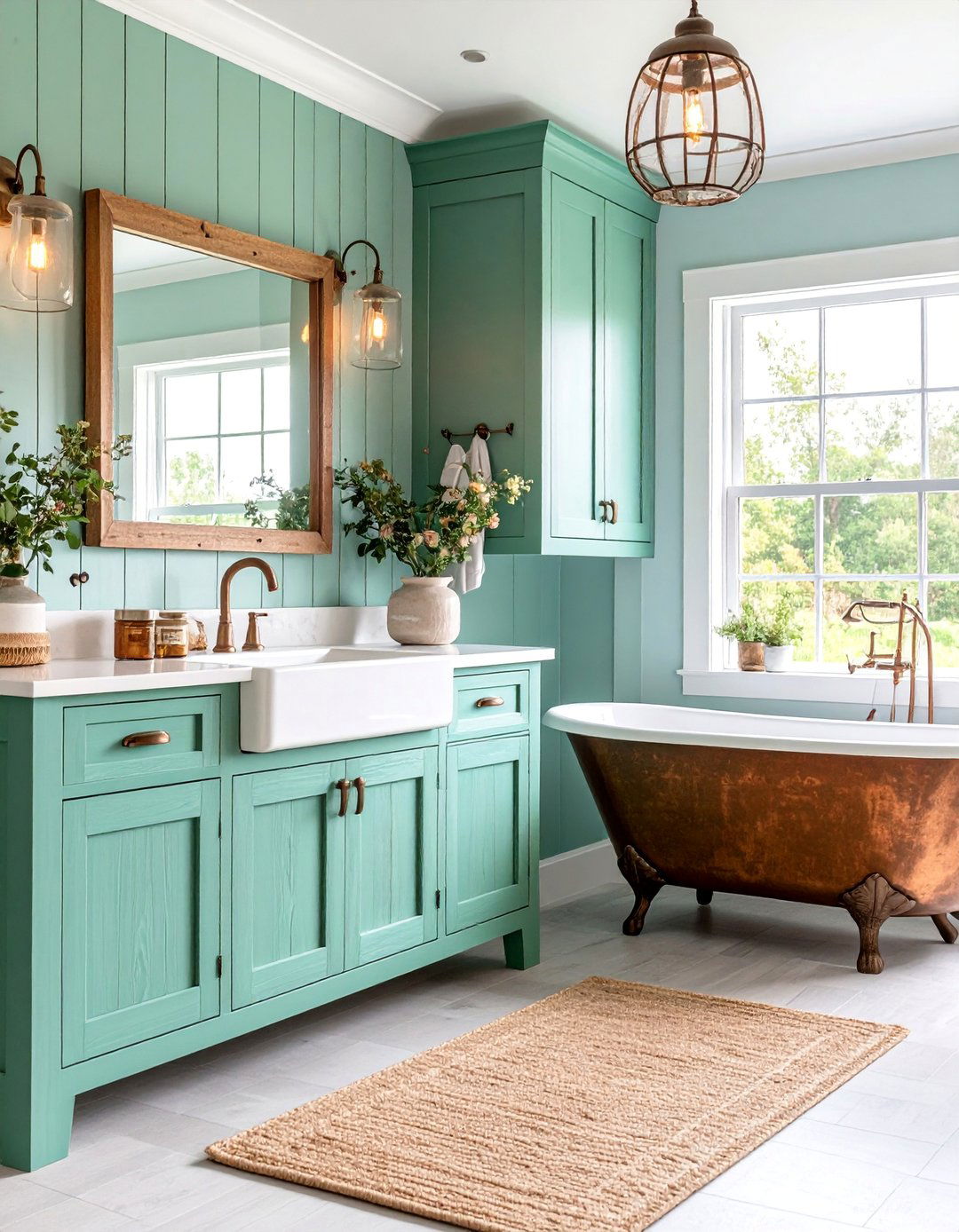 Rustic Mint Green Farmhouse Bathroom - 25 Mint Green Bathroom Ideas
