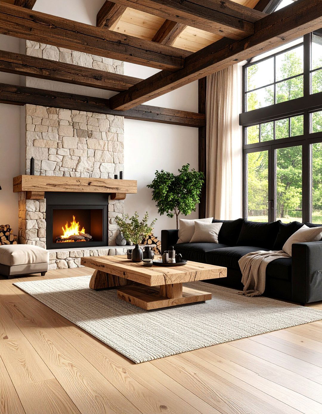 Rustic Modern Black Beige Living Room - 25 Black and Beige Living Room Ideas