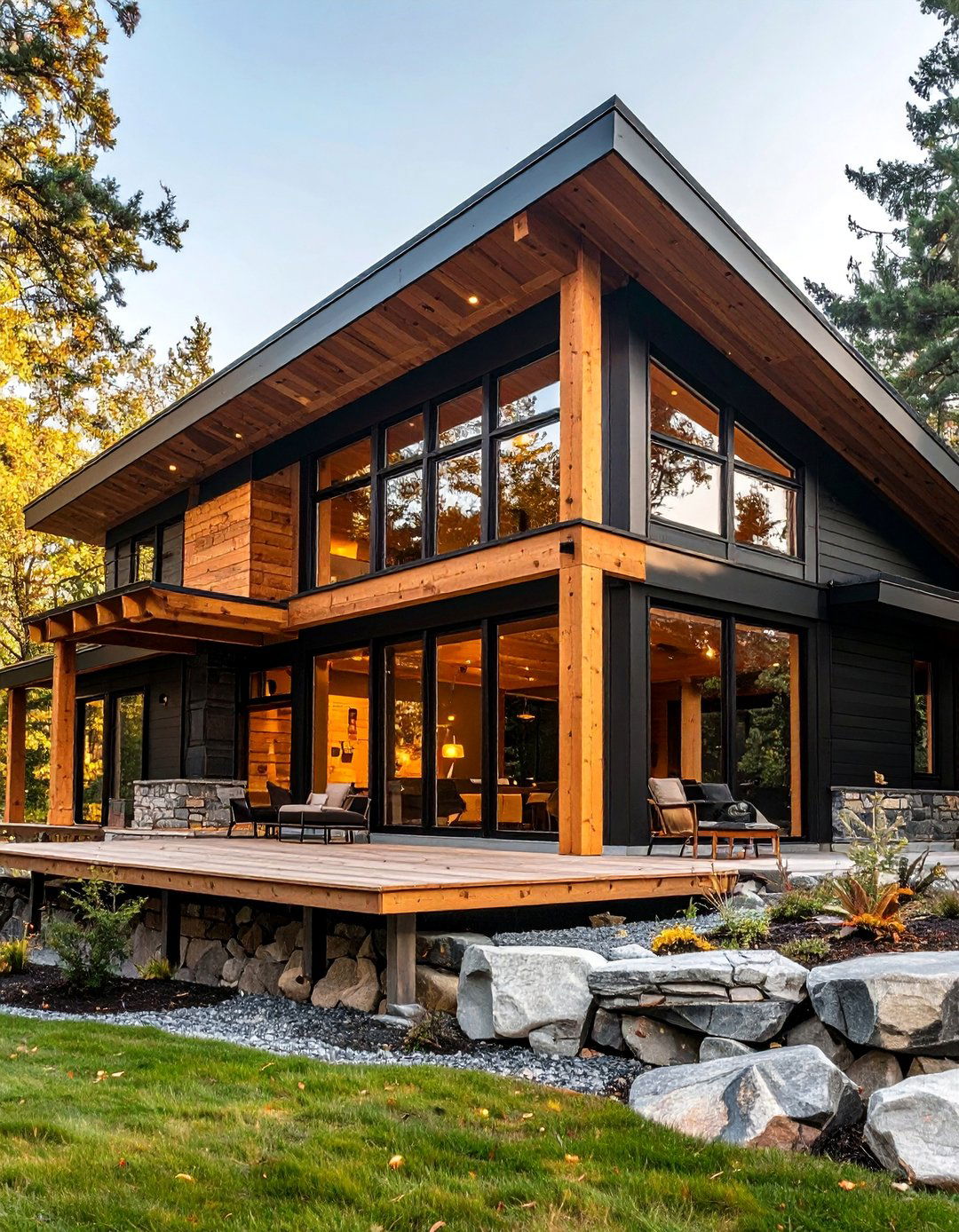 Rustic Modern Black House with Cedar Beam Exposure - 25 Black House With Wood Accents