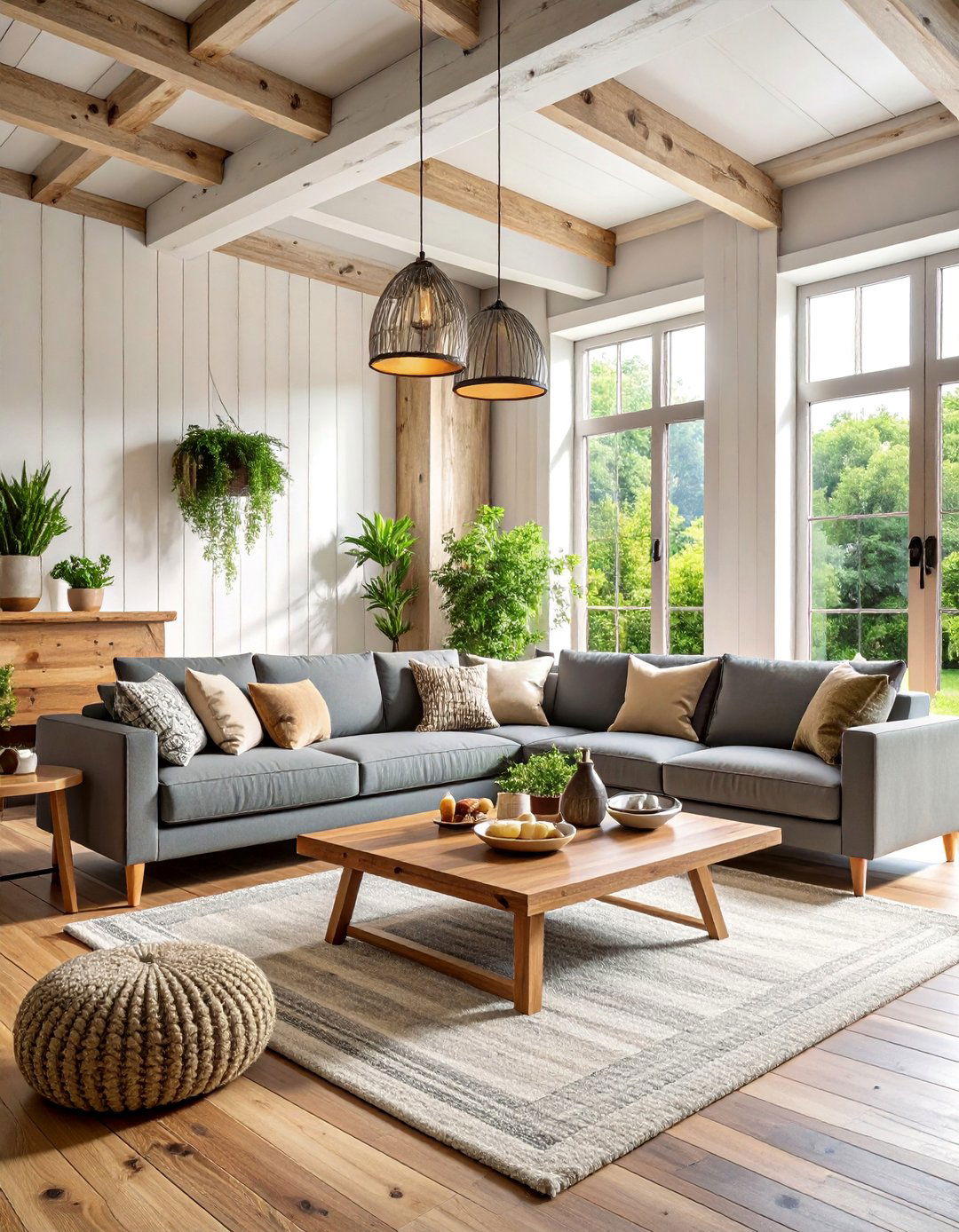 Rustic Modern Grey and White Living Room with Natural Materials - 25 Grey and White Living Room Ideas