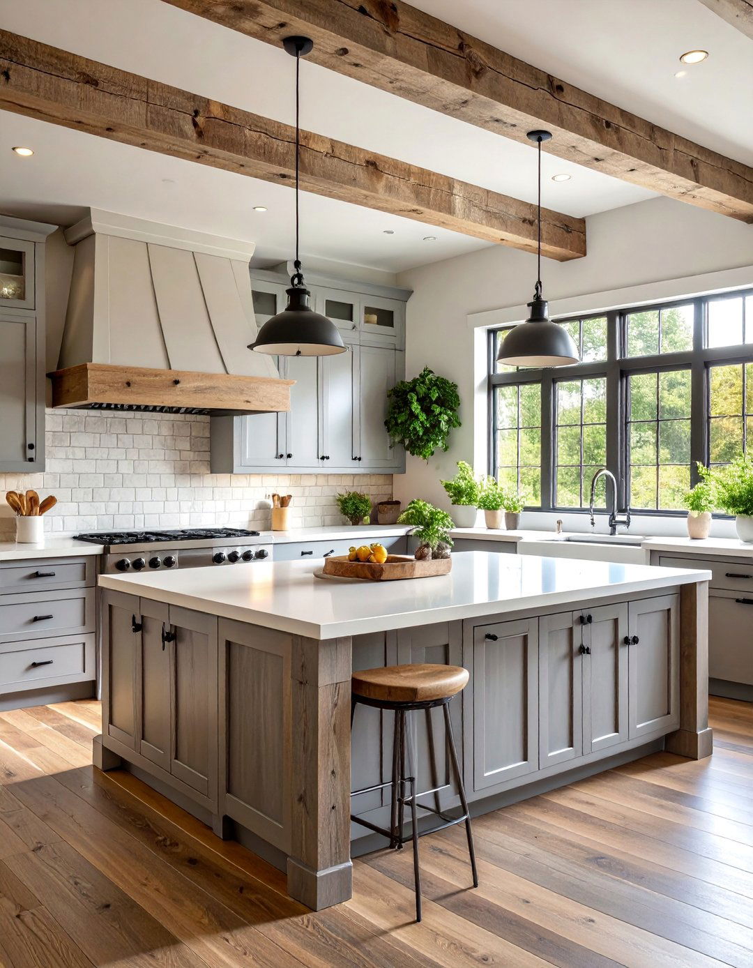 Rustic Modern Kitchen with Weathered Grey Wood Cabinets - 25 Grey and White Kitchen Designs