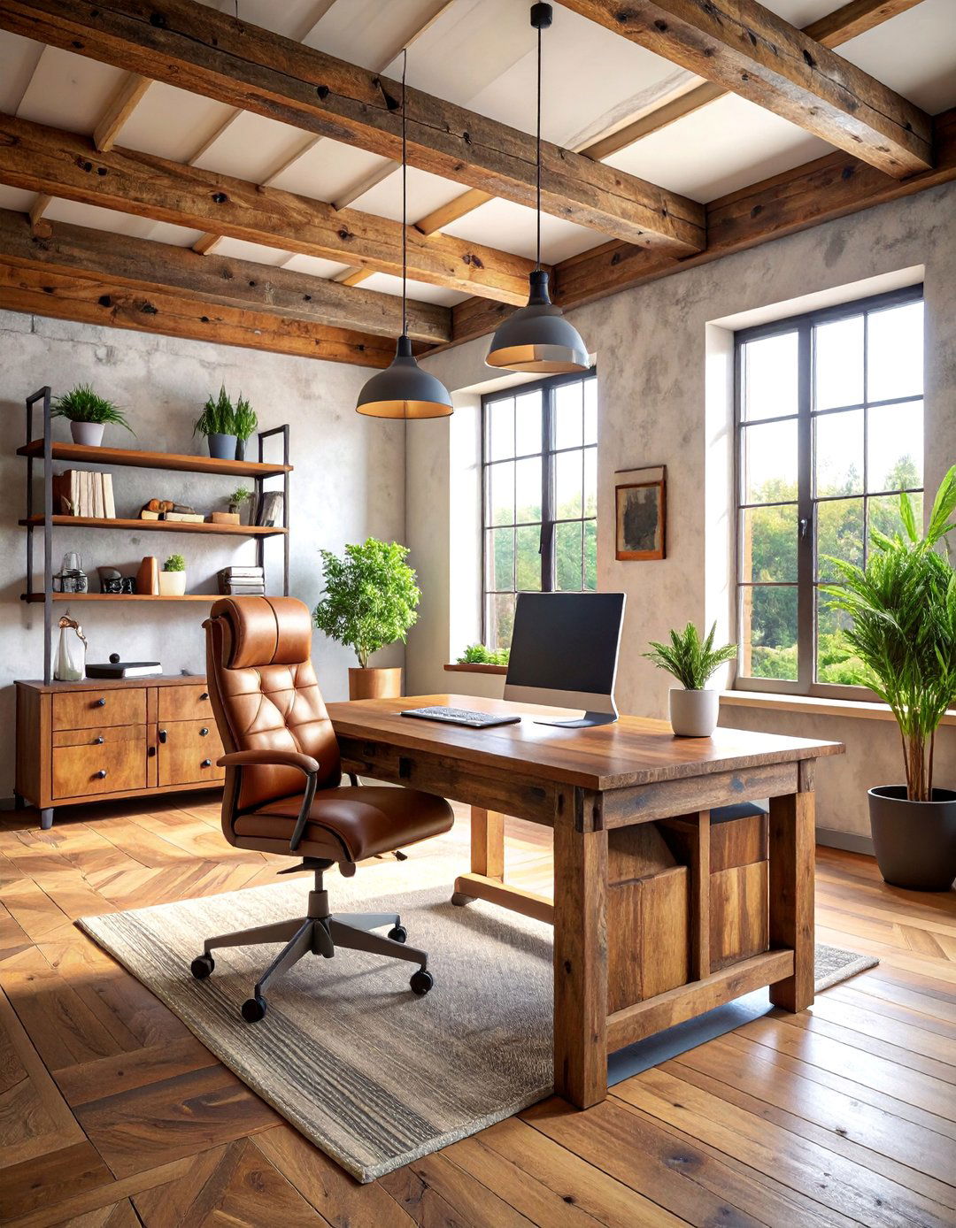 Rustic Modern Loft Office with Reclaimed Materials - 25 Loft Office Ideas