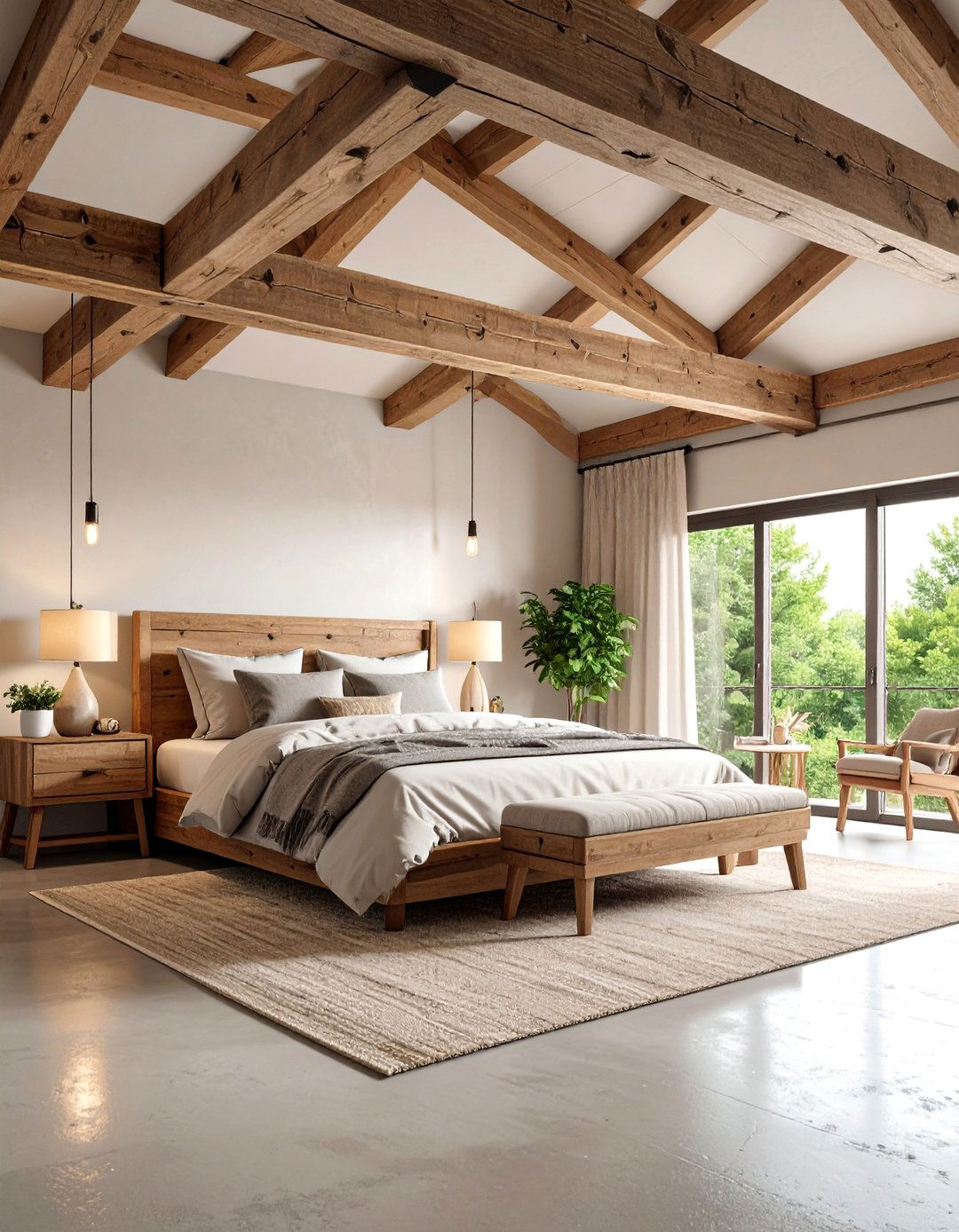 Rustic Modern with Natural Wood Accents - 25 Concrete Floor Bedroom Ideas